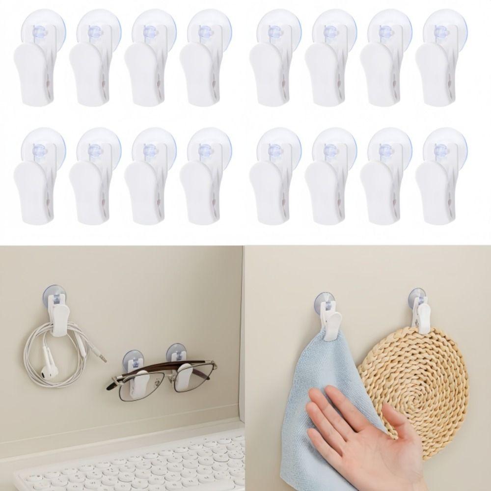 1/4pcs Fixed Suction Cup Storage Clip ABS Bathroom Storage Clip  Kitchen Accessorie
