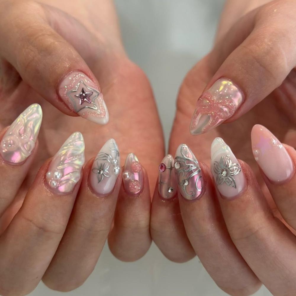 Manicure Long Almond False Nails French Detachable Press on Nails Nail Tips Women