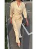 2025 New Fashion: Elegant Satin Long Sleeve Tie-Up Top & Midi Skirt
