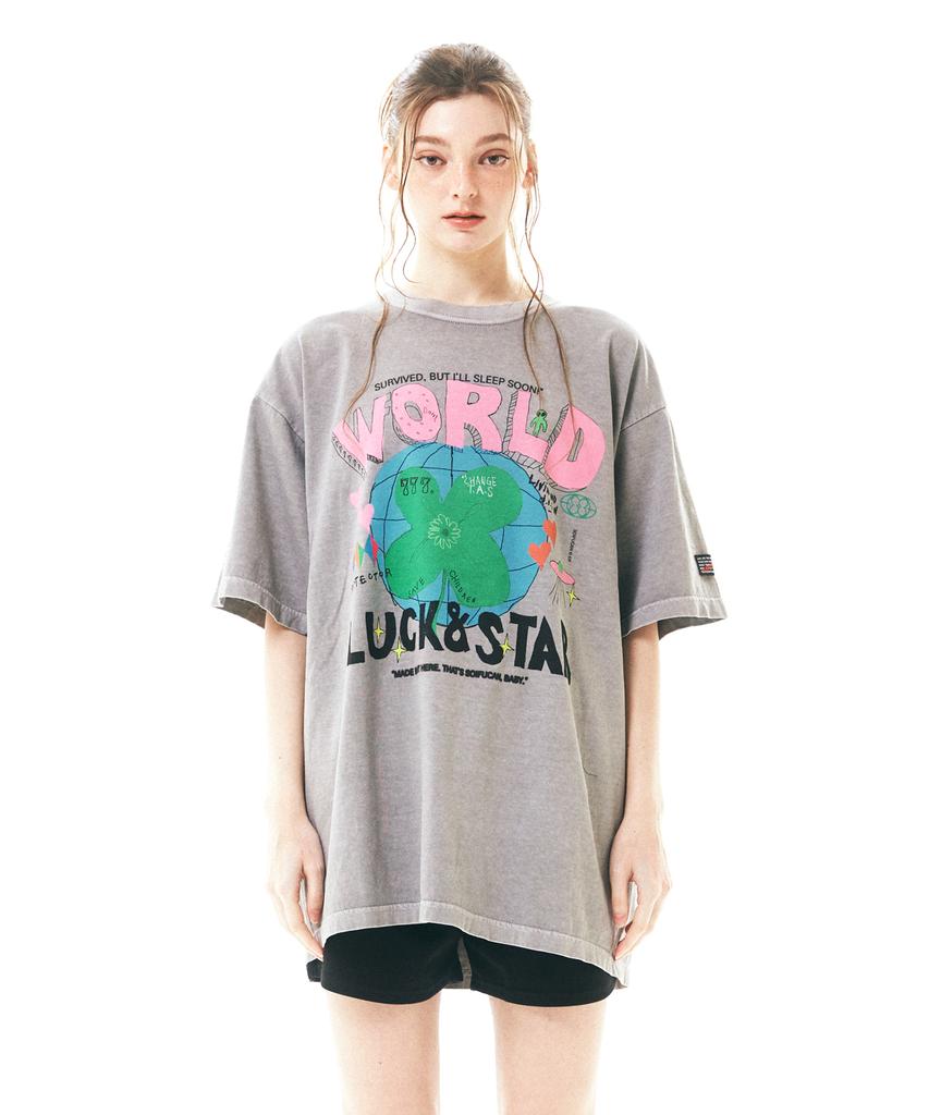 Soipeuyukaen Oversized Loose Fit Pigment Print T-Shirt