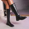 Fashion Autumn Winter Black Knee High Boots Women 2025 Back Zipper Low Heel Pu Leather Boots Woman Plus Size 35-43 Punk Long Botas Mujer