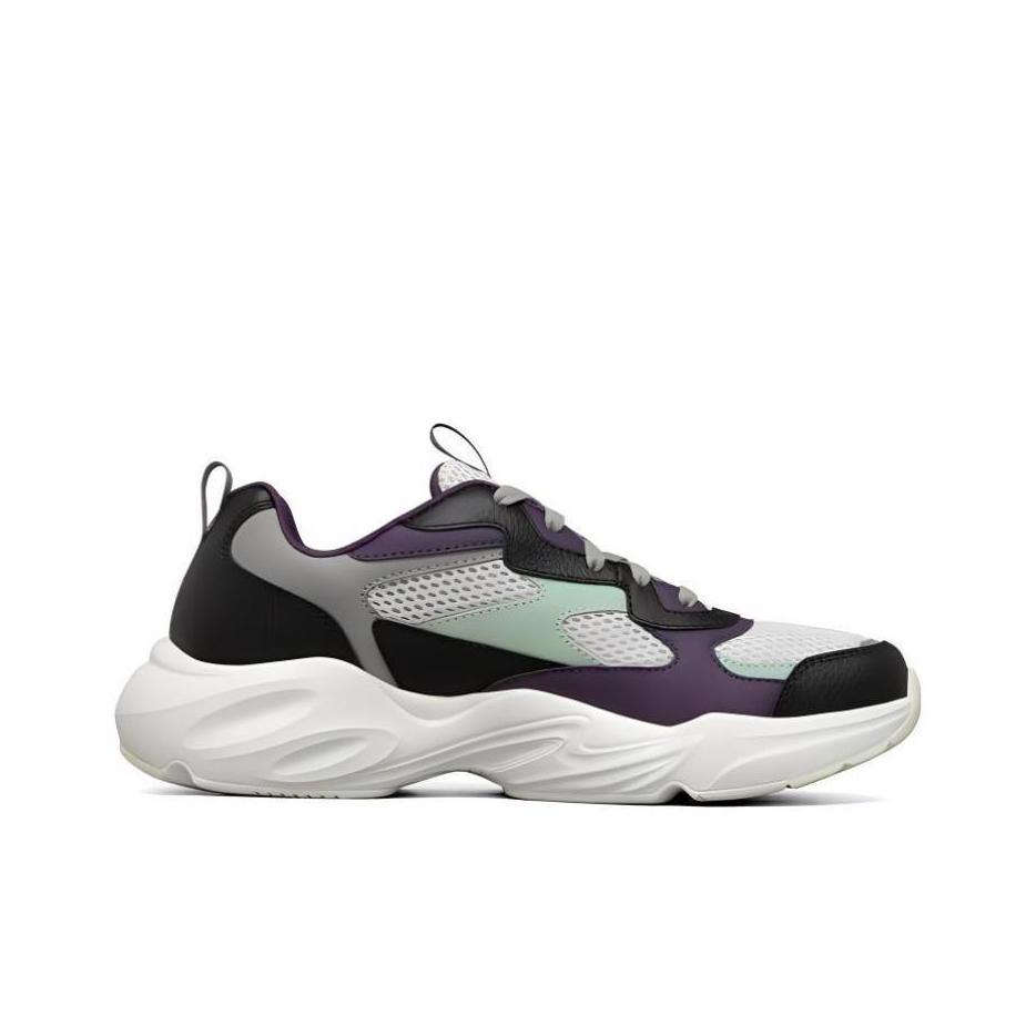 Skechers Stamina Airy Mesh Synthetic Leather Comfortable Versatile Retro Low-Top Dad Shoes Men sneaker White Purple Black 894004-MULT