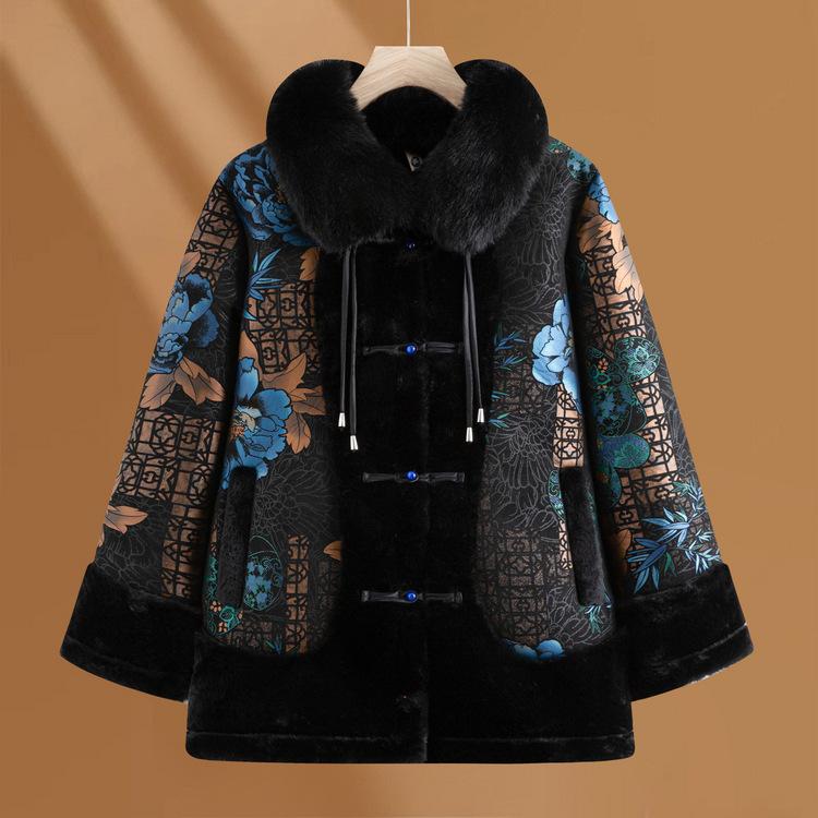 Middle-aged and Elderly Women's Winter Clothes Mink Fur Coat Mother Autumn and Winter Coat Rich Wife Plus Velvet Thick Clothes