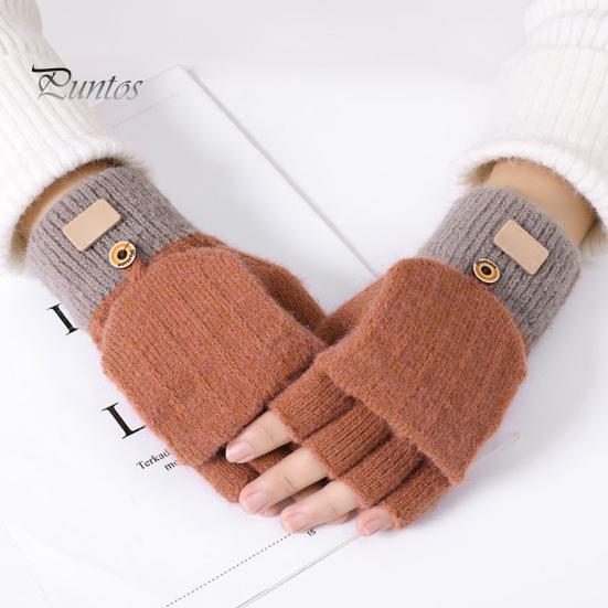 1 Paar Winterhandschuhe für Damen mit umklappbarer Abdeckung, dicke gestrickte, elastische Anti-Rutsch-Handschuhe, Kontrastfarbe, Wärmedämmung, fingerlose Handschuhe für