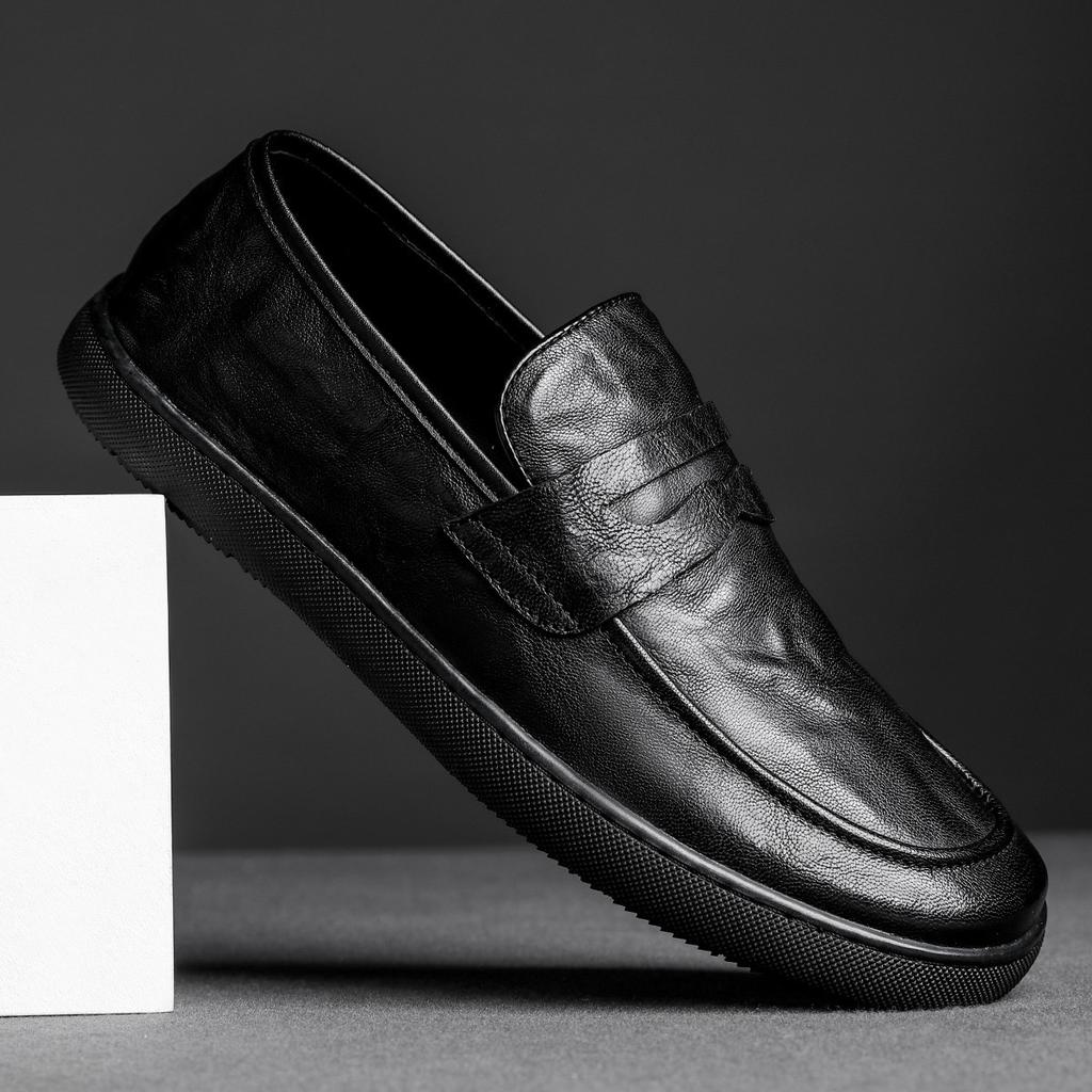 Lazy loafers men's one-pedal Doudou shoes men's casual leather shoes soft soles fashionable trendy non-slip soft soles