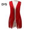 Women Cardigan Tassel Fringed Solid Color Open Stitch Vintage Western Cowboy Cosplay Hippie Sleeveless Stage Performance Role Play Lady Waistcoat
