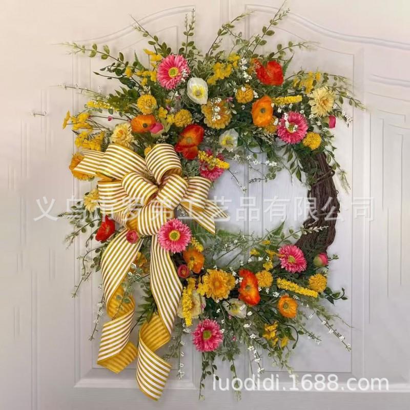 Easter Wreath Decor With Artificial Daisies Sunflowers Door Wall Hanging Home Party Decoration