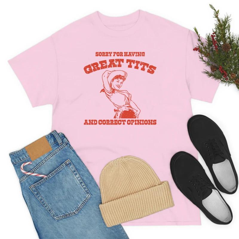 Sorry for Great Tits Feminism Funny Meme T Shirt Short Sleeve Cowgirl Retro Western Country Tshirts Women Cute Aesthetic Tops