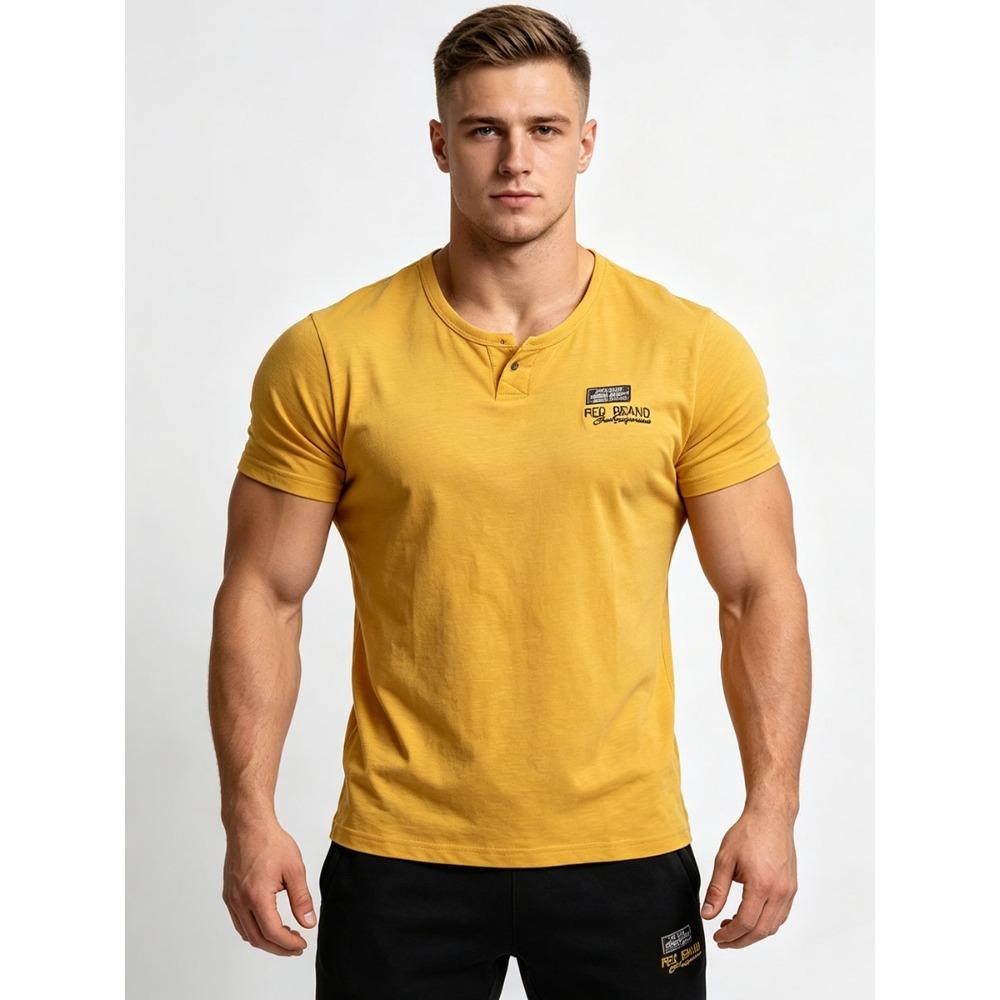 Men's Plus Size Henley T-Shirt (Up to 6XL) - 95% Cotton Short Sleeve Crew Neck Tee with Chest Logo - Big and Tall Casual Summer Top