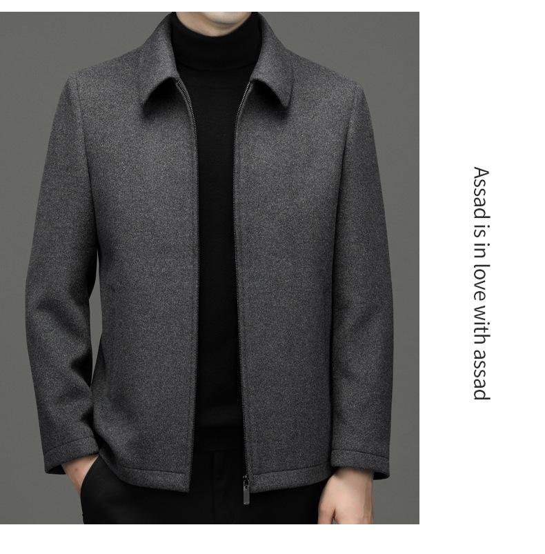 Pánský nový podzimní a zimní ležérní vlněný kabát s klopami