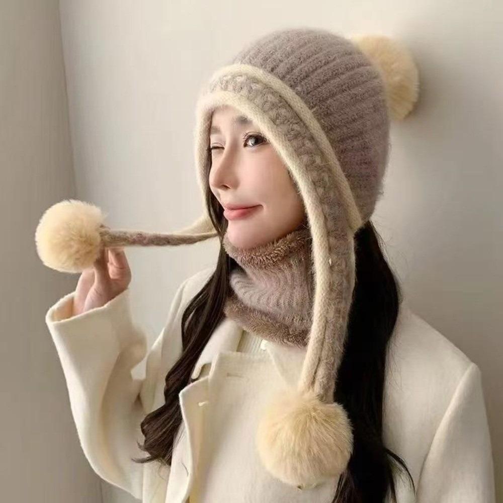 

New Knitted Knitted Hat Pompom Warm Ear Protection Hat Windproof Fur Balls Beanie Hat for Outdoor Cycling Skiing хаки