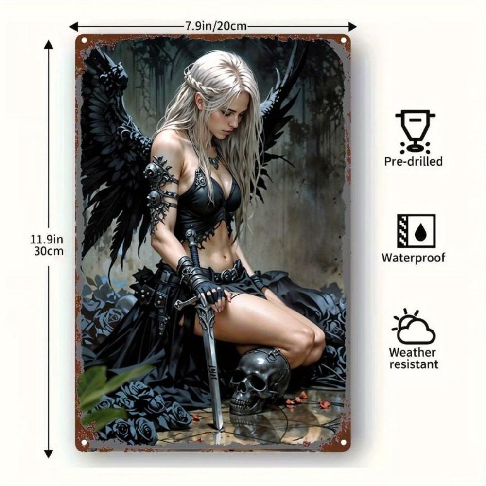 Gothic Angel Skull Sword Metal Wall Art Bar Home Decor Tin Sign Vintage Retro Painting