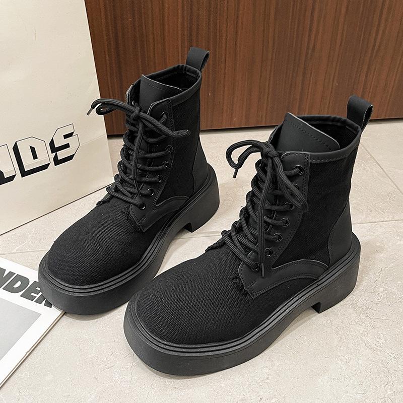 Thick-soled heightening Martin boots women's British style rhubarb boots 0000 autumn and winter new thick heel short boots lace-up women's boots