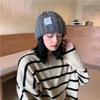Solid Color Beanie Hat Elastic Winter Bomber Cap Unisex Knitted Woolen Cap  Winter