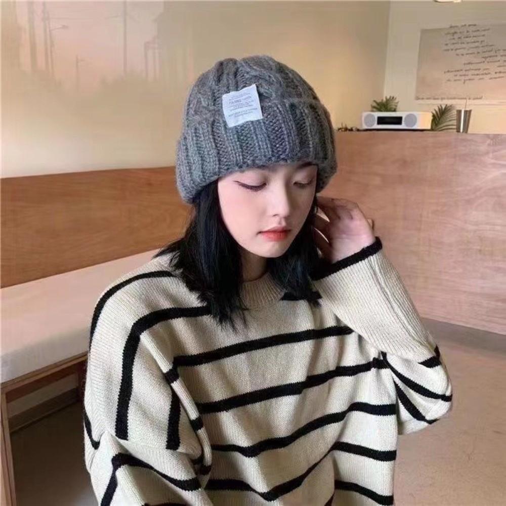 Solid Color Beanie Hat Elastic Winter Bomber Cap Unisex Knitted Woolen Cap Winter