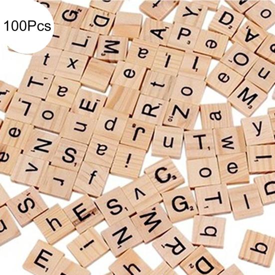 100Pcs Wooden Alphabet Tiles Letter Number Bolcks DIY Crafts Kid Educational Toy