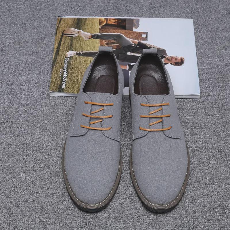 Men's Frosted Leather Lace-Up Casual Round Toe Shoes - Plus Size Available