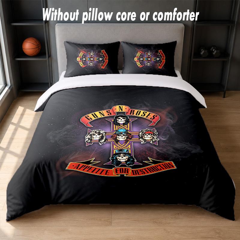 Guns N’ Roses Design Bed Bedding Set 1 Duvet Cover + 2 Pillowcases Soft Breathable Household Bed Linens