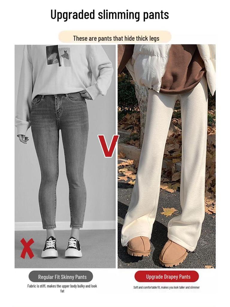 Women's Slimming High-Waist Fleece Lined Micro Flare Yoga Pants with Zipper - Autumn/Winter Trend