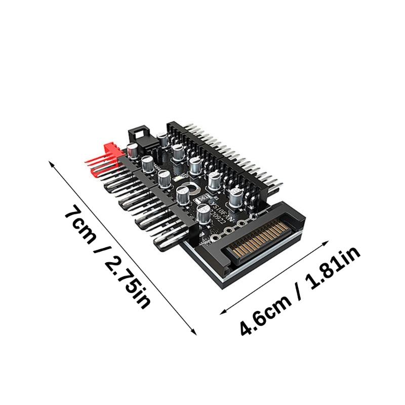 2Pcs PWM Fan Splitter Fan CPU Cooling 10 Port To PWM Adapter 4Pin PC Fan Controller Splitter Adapter Card Adapter