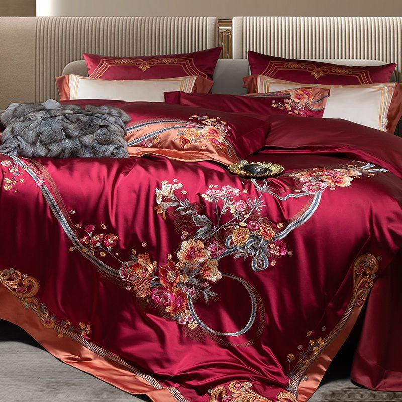 Svetanya Embroidery Bedding Set Wedding Red Cotton Queen King Size Linens (thin Thick Sheet Pillowcase Duvet Cover) Underwear