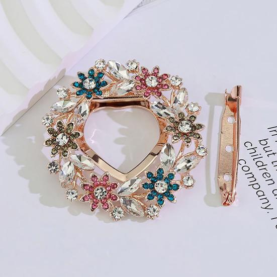 Women Scarf Fastener Sparkling Rhinestones Leaves Flower Shape Scarf Button Suits Coats Bags Scarves Badge Versatile Accessory