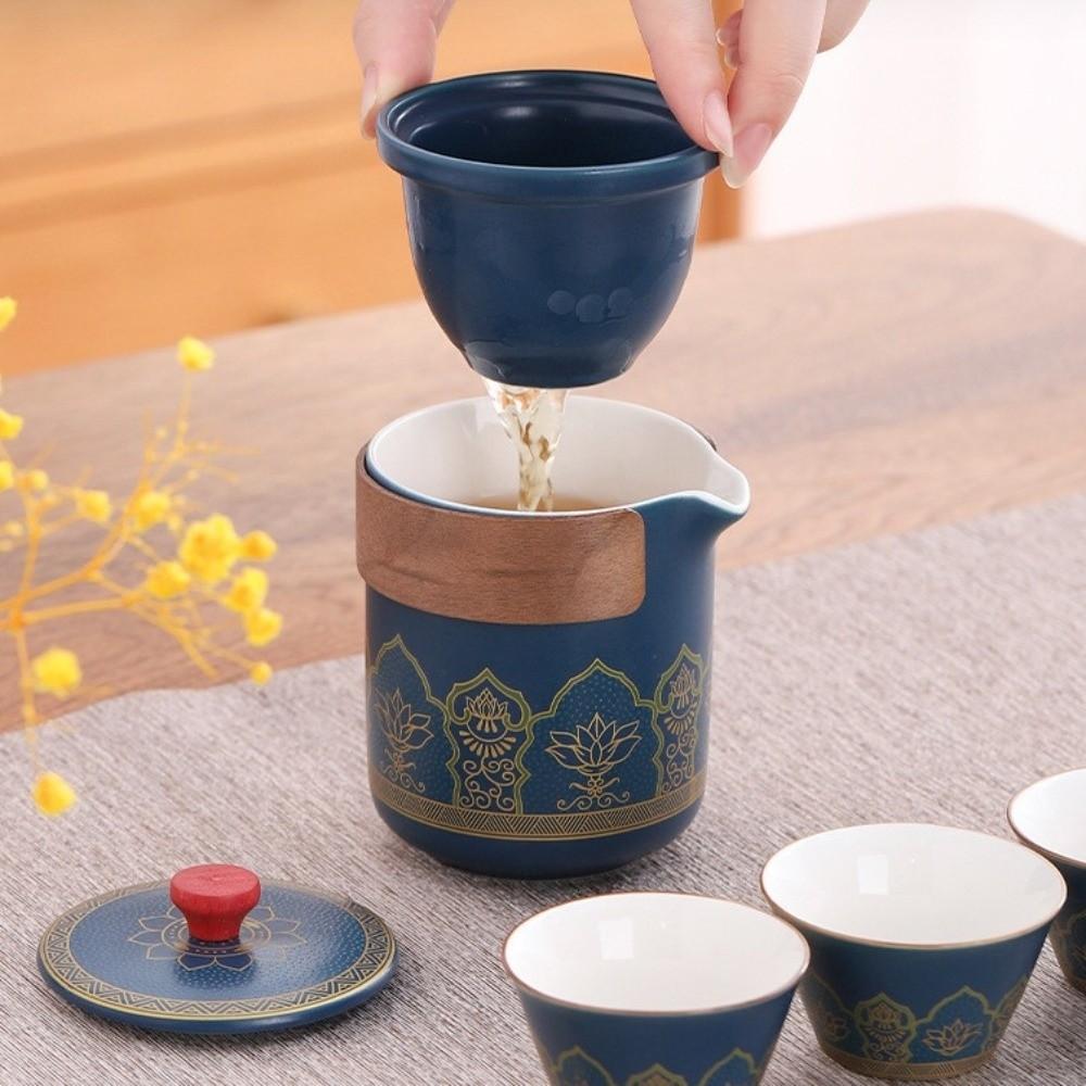 with Canister Travel Tea Set Ceramic Porcelain Teaware Tea Pot and Cup Set Tea Gift Set  Travel Use