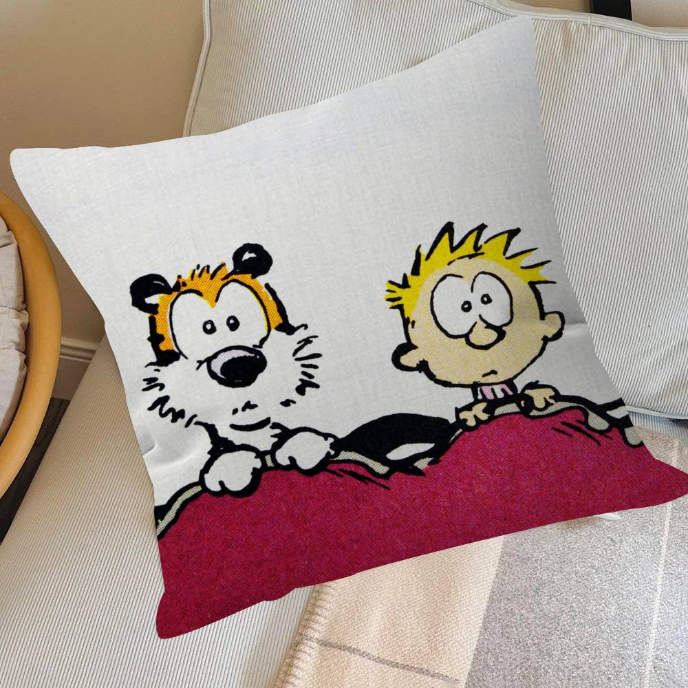 Anime C-Calvin And H-Hobbes Cushion Cover Inches Farmhouse Decor Home Throw Pillow Covers For Couch Decorations