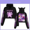 Kpop Demon Hunters Printed Short Hoodie With Cat Ears For Girls Summer Casual Wear