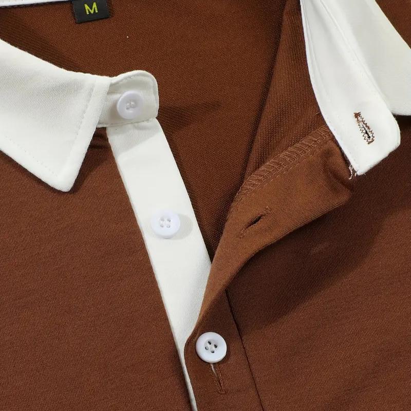 Fashion Contrast Color Lapel Polo Shirts Men Casual Long Sleeve Button-up Pullover Tops Mens Spring  Autumn Trendy Patchwork Polos Shirts