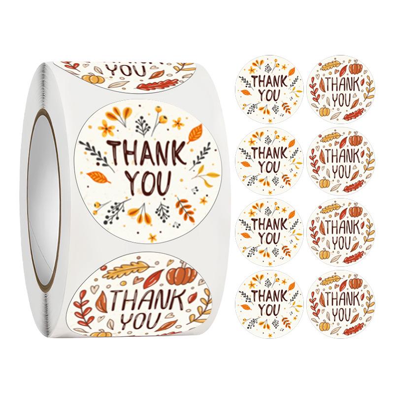 500-Roll 3.8cm Floral Thank You Stickers: Round Adhesive Labels for Gift Wrapping & Sealing