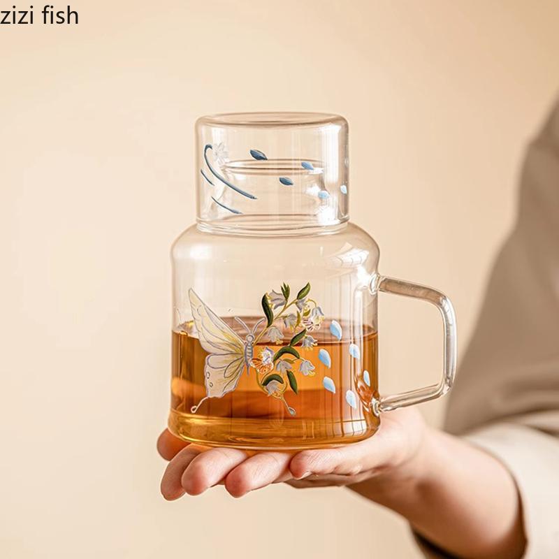 Creative Flower Butterfly Glass Cold Kettle Set High Temperature Resistant Tea Pot Home Large Capacity Beverage Fruit Tea Pot