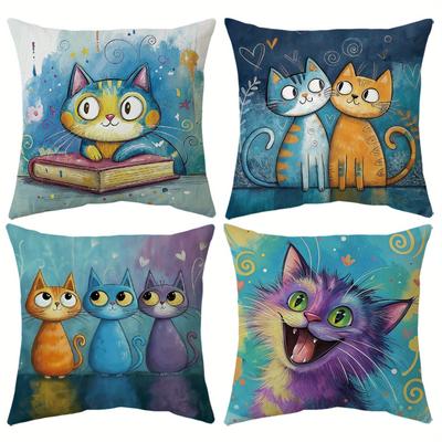 1/4 Stück Niedliche Cartoon-Katze Kissenbezüge Boho Dekorative Kissenhüllen für Zuhause Sofa Schlafzimmer Kissenbezug