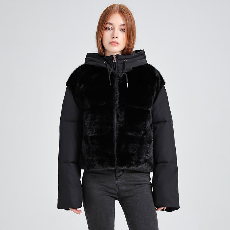 Women's New Plush Splicing Hooded Cold and Windproof Lightweight Thickened Fluffy Warm Loose High-quality Fabric Casual Sports Cotton Clothing