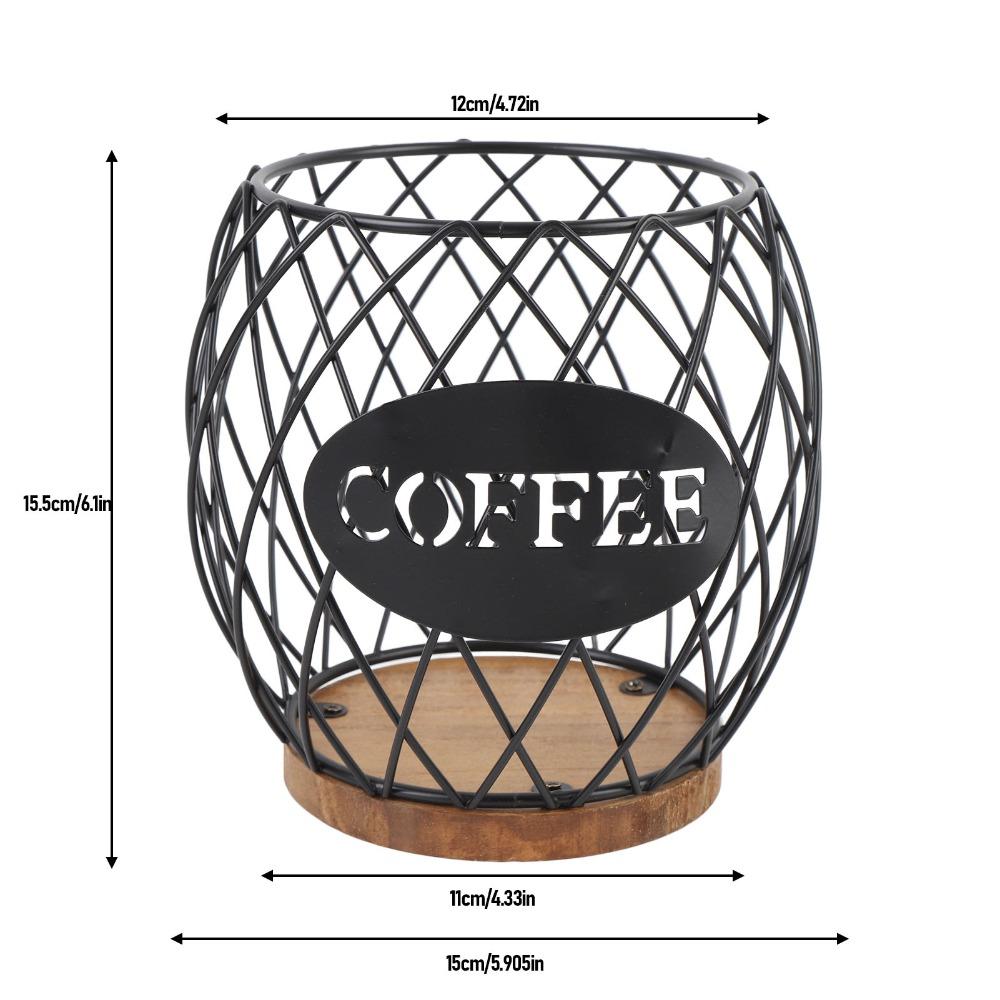 Large Capacity Coffee Pod Holder Wire Wooden Base Coffee Pod Storage Basket Easy Access Stylish Look Desktop Coffee Pod Storage