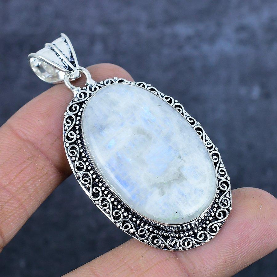 Pierre de Lune Naturelle Pierre Précieuse Argent Sterling 925 Bijou Pendentif 2,48" l5h92