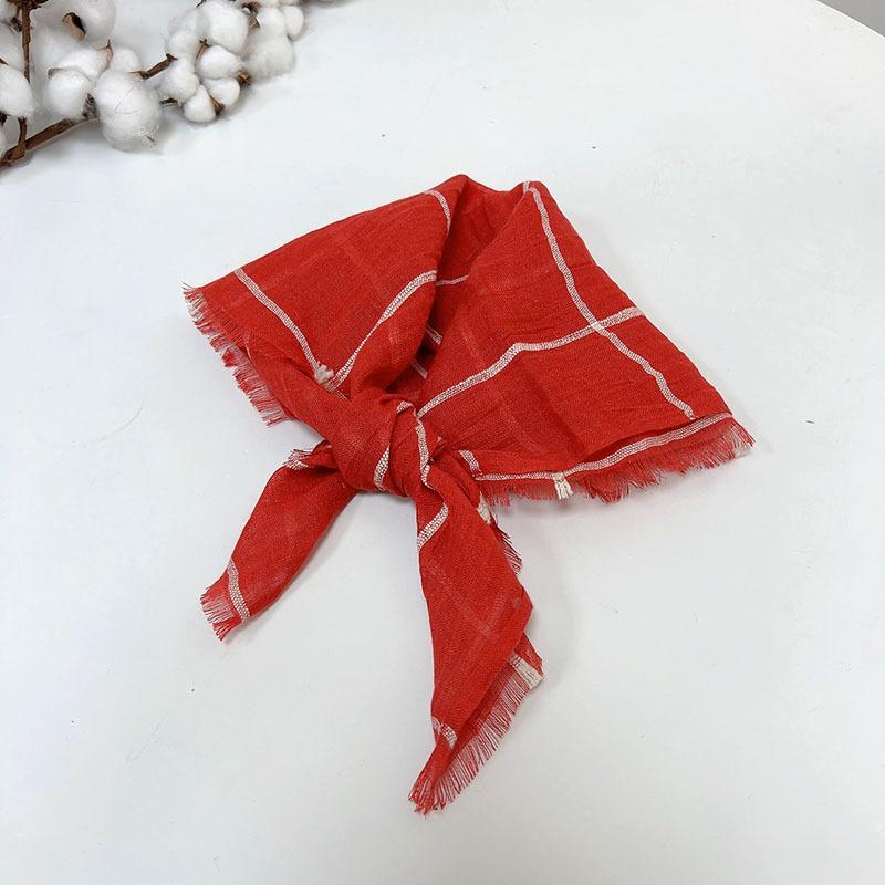 Retro Small Plaid Linen Square Scarf Literary And Versatile Women'S Summer Neck Protection Small Silk Scarf Scarf Accessories