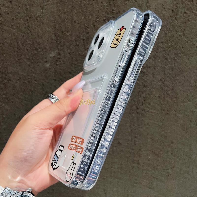 Card Slot Holder Silicone Wallet Pocket Case For Xiaomi Redmi Note 14 13 12 11 10 iPhone 17 16 14 13 Pro Samsung S23 S24 S25 Cover Clear Phone Bumper