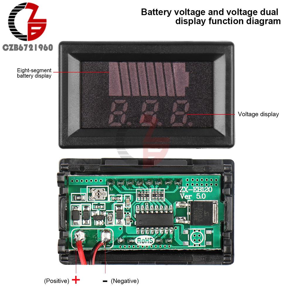 Car Battery Charge Level Indicator 12V 24V 36V 48V 60V 72V Lithium Battery Capacity Meter 0.56" LED Digital Voltmeter Tester