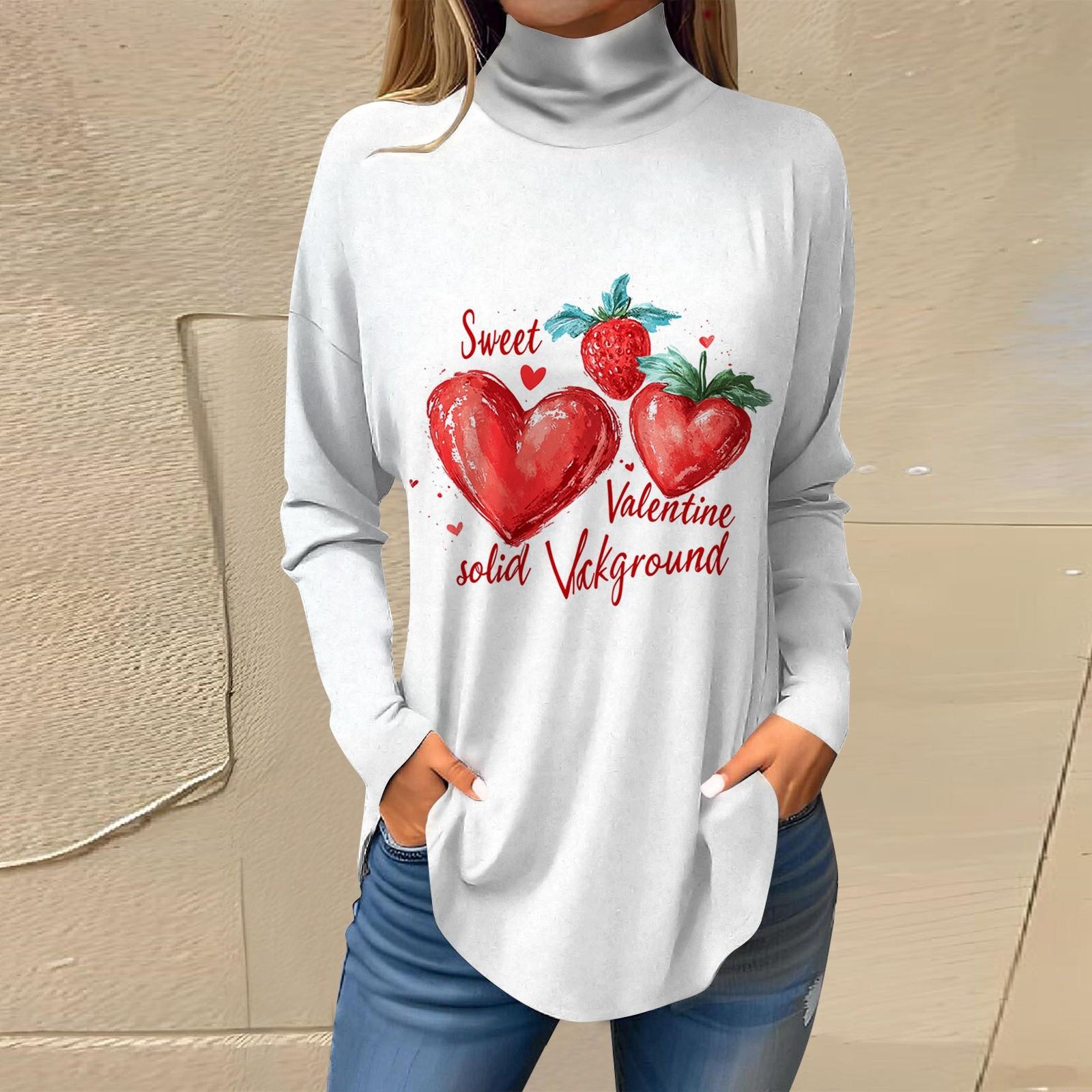 

Женская свободная водолазка с принтом ко Дню святого Валентина, футболка с длинными рукавами, топ и джемпер L бежевый