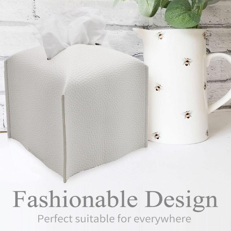 Square PU Leather Tissue Box Holder Modern Decorative Waterproof Organizer for Home End Table Office Countertop Car RV