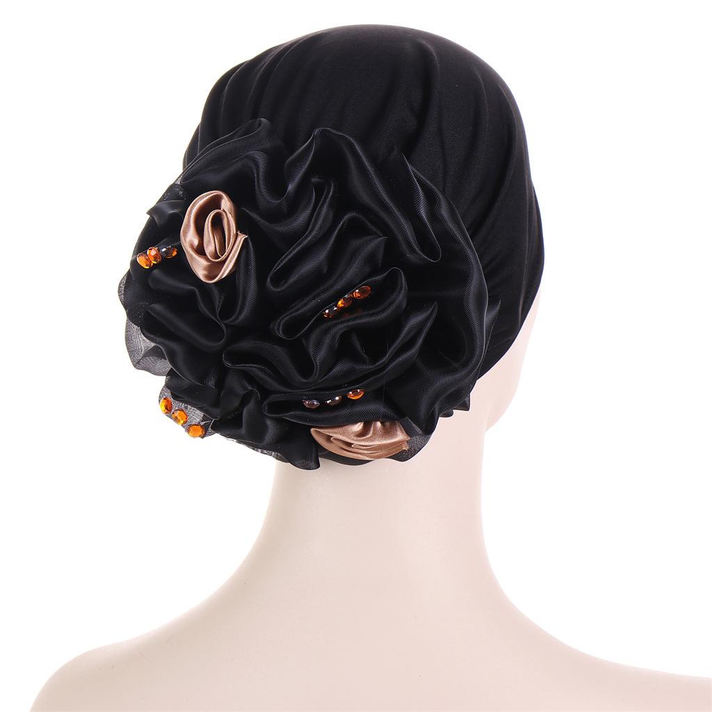KepaHoo Satin Flower Turban Bonnet for Women Muslim Headwear Bandana Caps Islamic Headscarf Hair Bands Hat Indian Headwrap