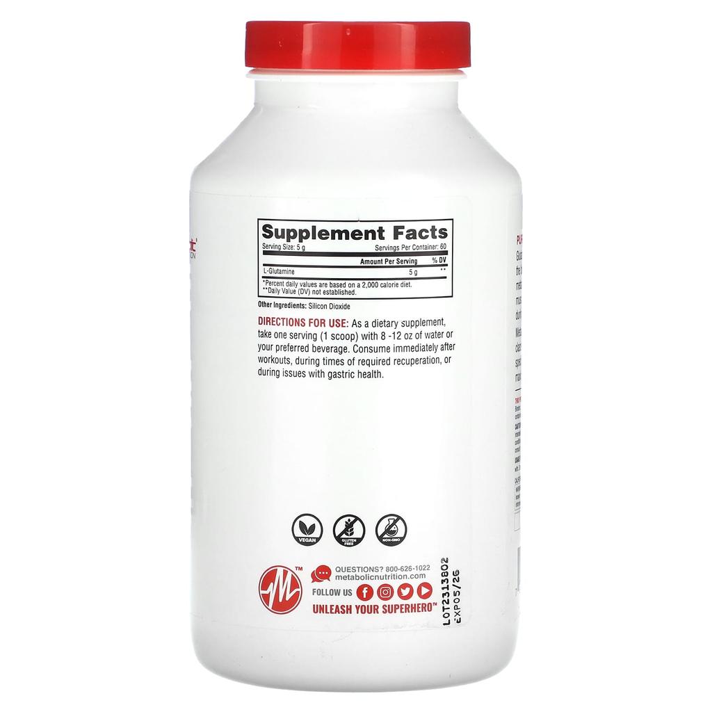 Metabolic Nutrition L-Glutamine, Unflavored, 10.58 Oz (300 G)