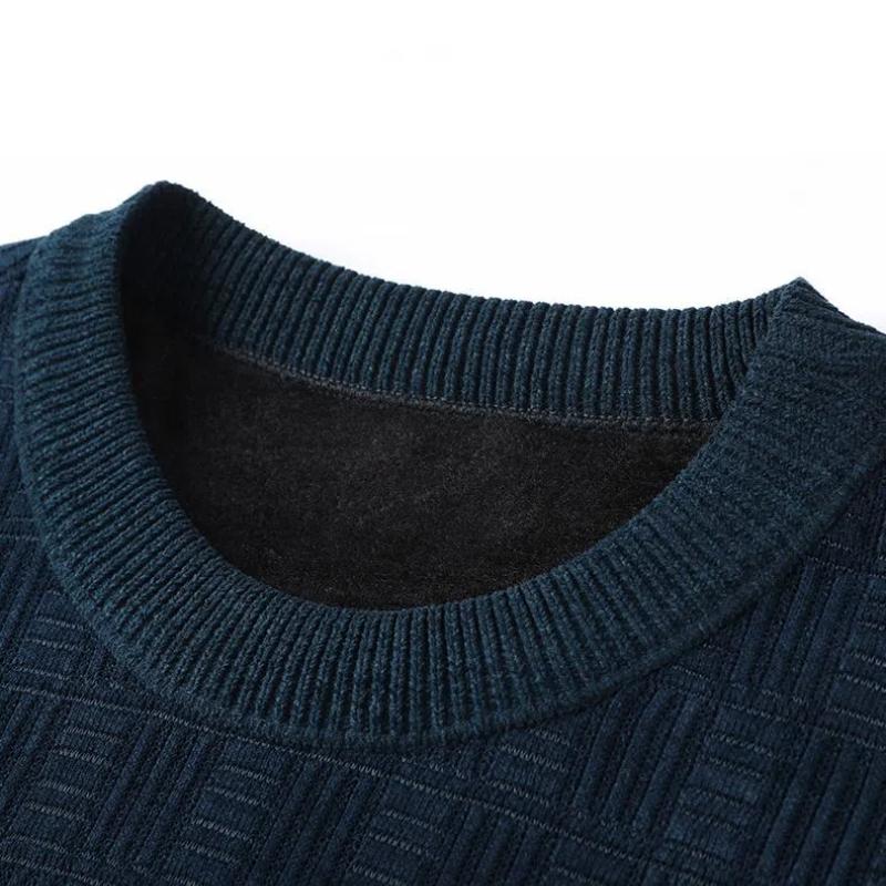 Fashion Business Plus Fleece Sweater Whisper England New Thicken Round Neck Men Thermal Knitted Solid Color Pullover Tops 2024