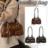 Solid Color Bowling Bag PU Leather Hobo Bag Portable Leather Shoulder Bag  Children
