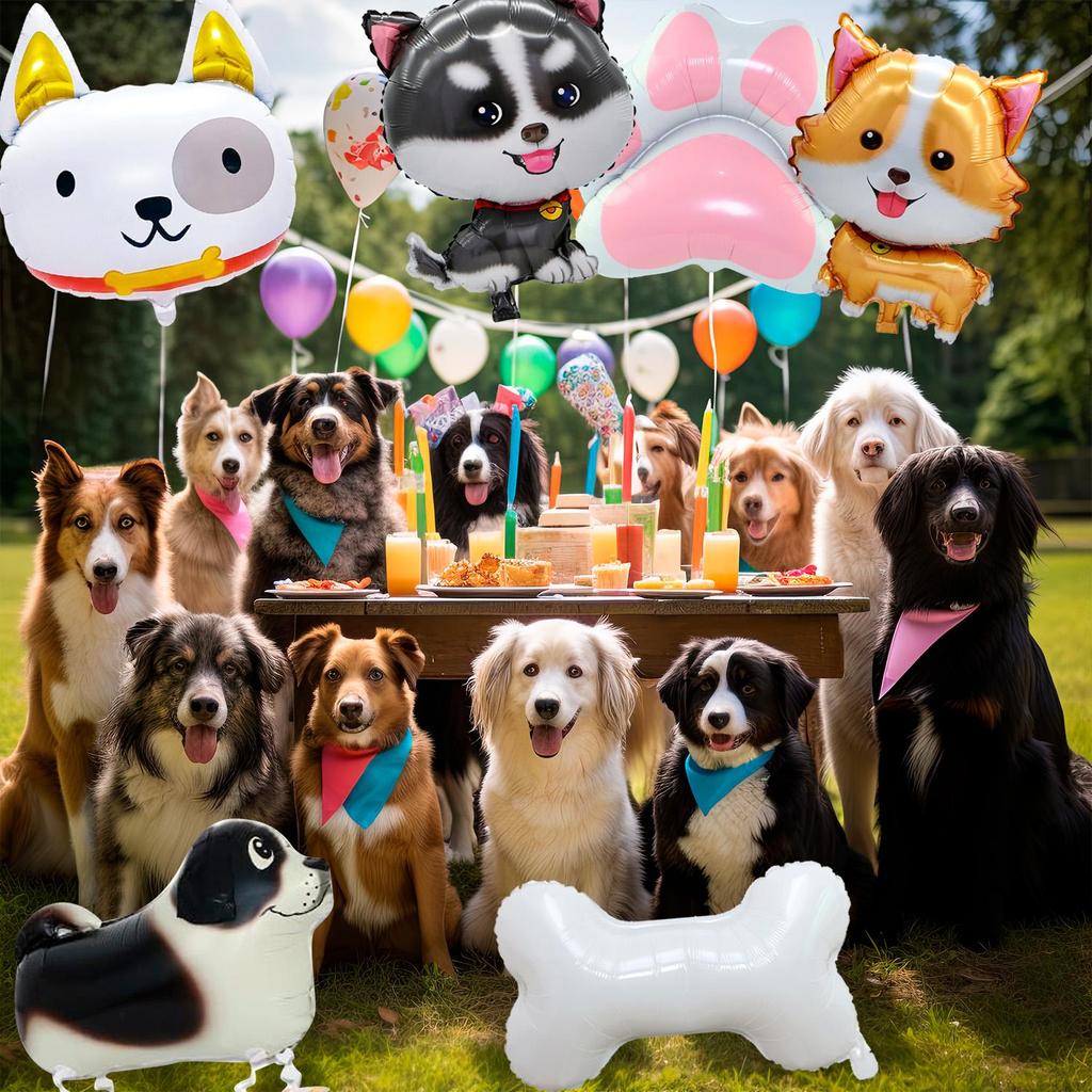 Dog Balloons, 7 Pcs Dog Birthday Balloons Decorations Set - Puppy Balloons, Paw Balloons Dog Bone Balloon for Birthday Party Decorations