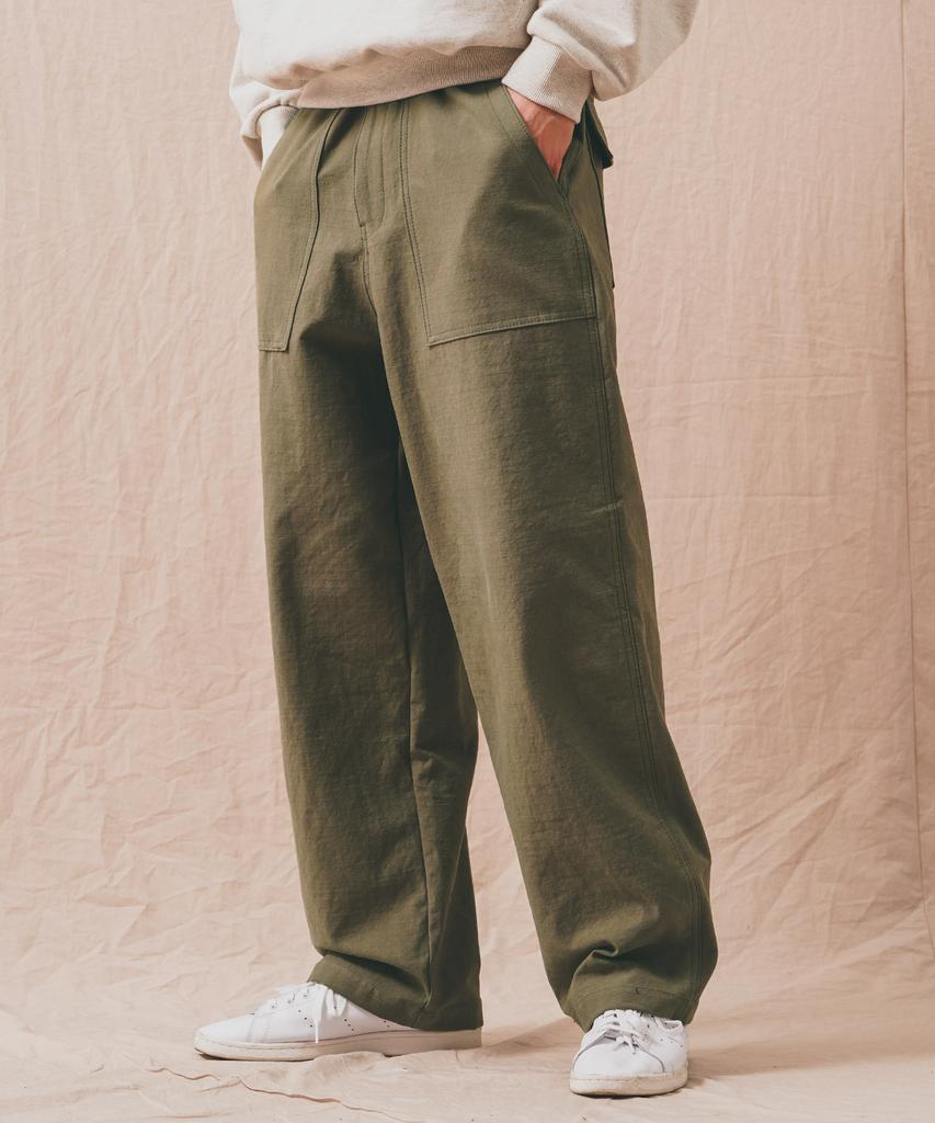 PERSTEP Rough Slub Fatigue Pants Olive Julp4678