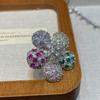 Three-Piece Jewelry Flower Micro-Inlaid Zircon Flower Fashion Vintage High-End Necklace Rhodium-Plated