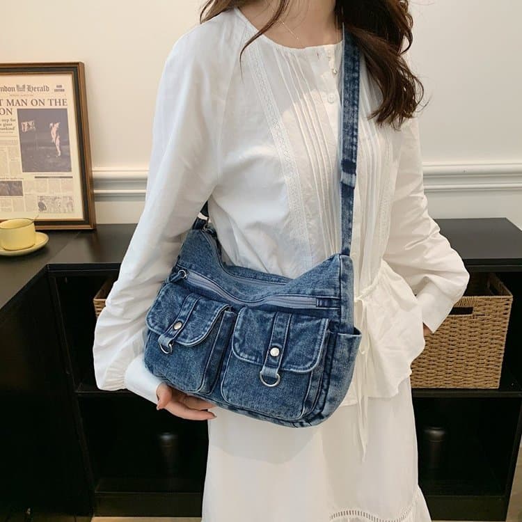 Bolso bandolera de mezclilla retro y antiguo para debajo del brazo, bandolera individual para mujer