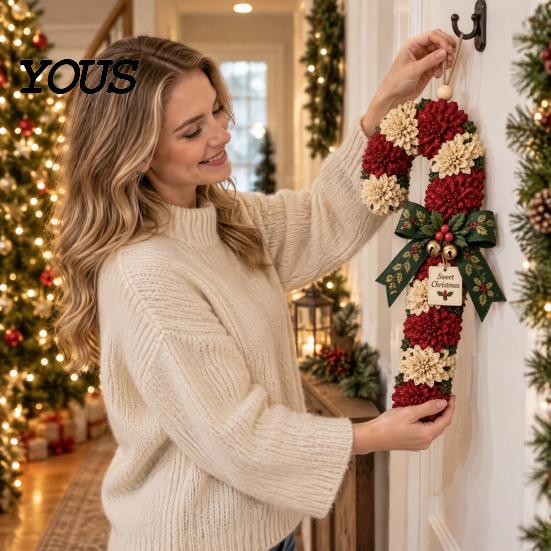 Festival Art Supplies Christmas Door Swag Poke Kit, 3D Fabric Ornament Craft DIY Poking Festive Making Kit for Adults, Holiday Front Wall Decor